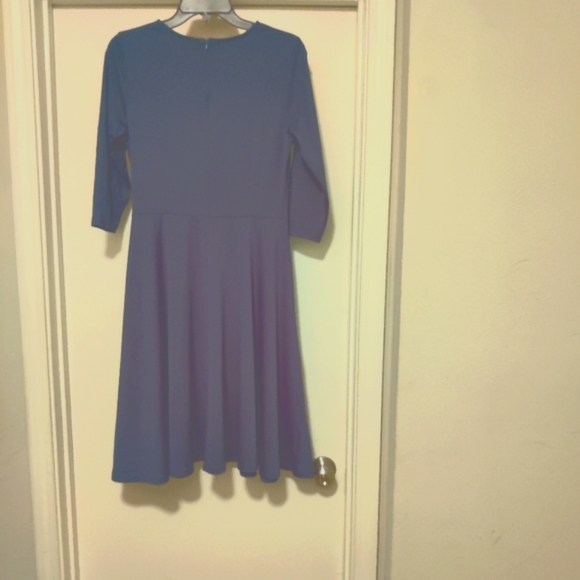 COPY - Acid Blue/Green Ruched 3/4 Sleeves Midi  Dress - Picture 2 of 3